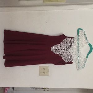 Sleeveless White Lace Burgundy Dress